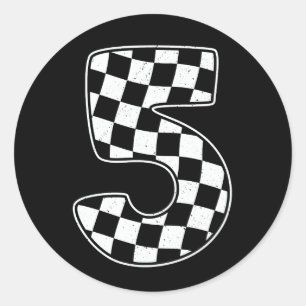 5th Birthday Chequered Number 5 Car Racing Flag  Classic Round Sticker