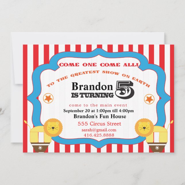 5th Birthday Circus Invitation (Front)