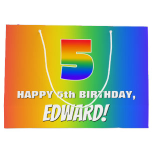 5th Birthday: Colourful, Fun Rainbow Pattern # 5 Large Gift Bag
