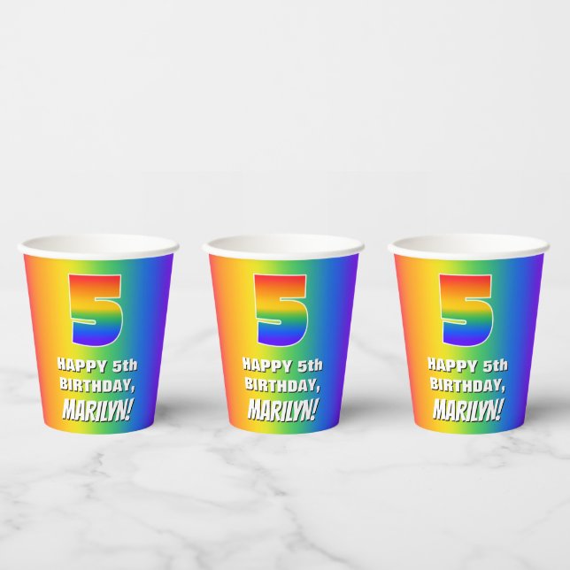 5th Birthday: Colourful, Fun Rainbow Pattern # 5 Paper Cups (Multi)