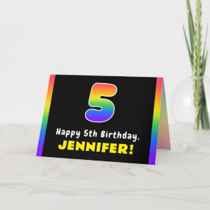 5th Birthday: Colourful Rainbow # 5, Custom Name Card