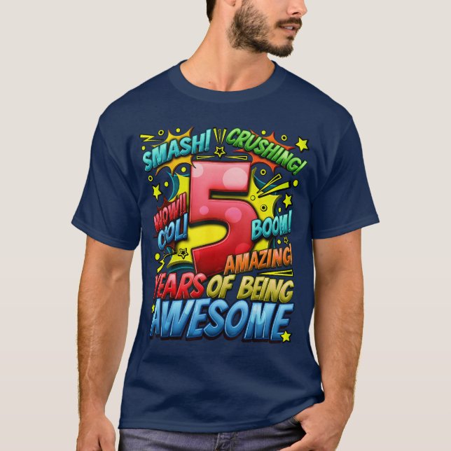 5th Birthday Comic Style Awesome Since 2018 5 Year T-Shirt (Front)