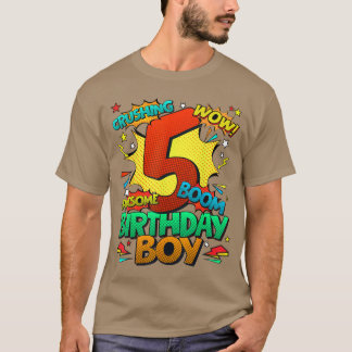 5th Birthday Comic Style Boys 5 Year Old Gifts fam T-Shirt