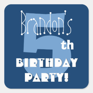5th Birthday Custom Name Navy and Baby Blue Square Sticker