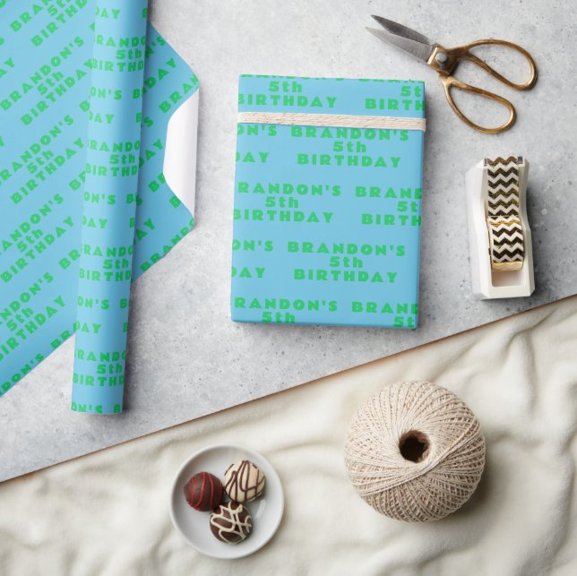 5th Birthday Cute Blue Simple Modern Boy Wrapping Paper (Crafts)