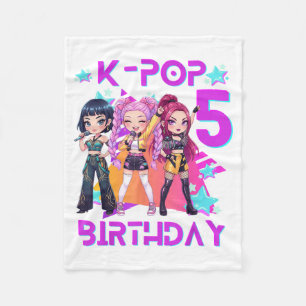 5th Birthday Cute Chibi Kpop Funny 5th Birthday Fleece Blanket