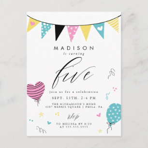 5TH BIRTHDAY   Cute Doodle Birthday Party Postcard