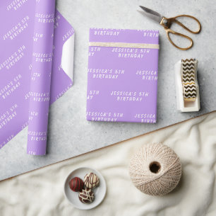 5th Birthday Cute Girly Purple Simple Modern Girl Wrapping Paper