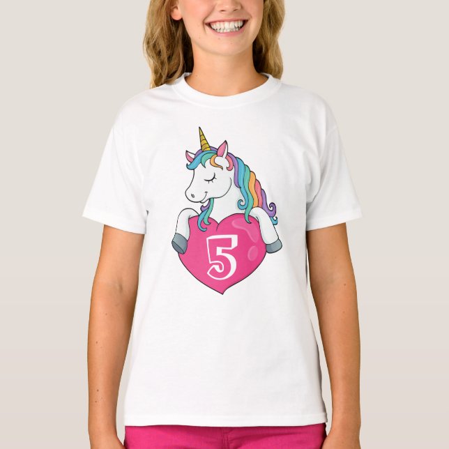 5th Birthday Cute Unicorn Birthday Gift For Girl T-Shirt (Front)