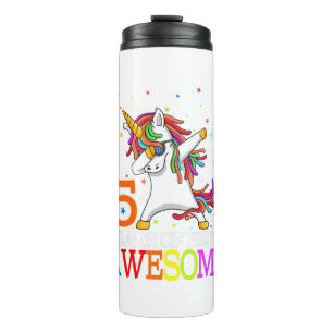 5th Birthday Dabbing Unicorn Party Gift 5 Years Thermal Tumbler