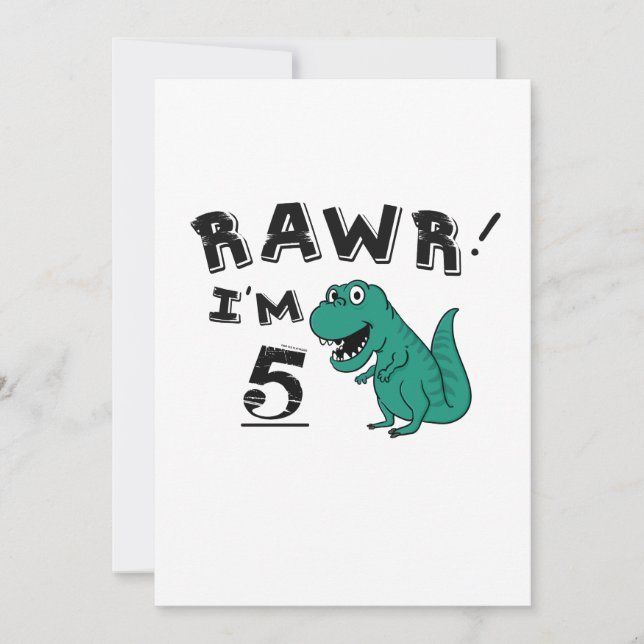 5th Birthday Dinosaur Gift for 5 Year Old Boys Card (Front)