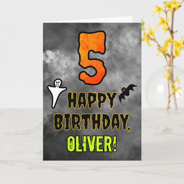 5th Birthday: Eerie Halloween Theme + Custom Name Card (Yellow Flower)