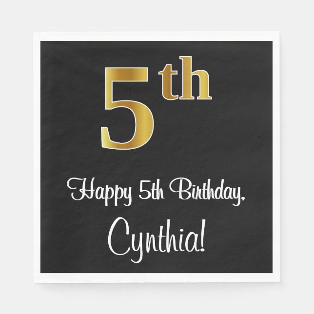 5th Birthday ~ Elegant Luxurious Faux Gold Look # Napkin (Front)