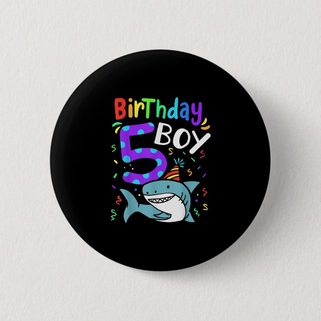5th Birthday Five Years Old Shark Gift 6 Cm Round Badge (Front)
