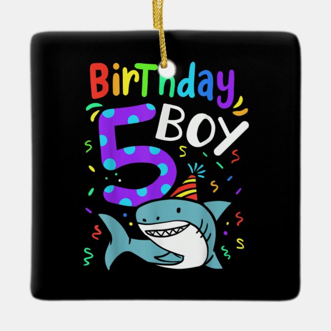 5th Birthday Five Years Old, Shark Gifts Ceramic Ornament (Front)