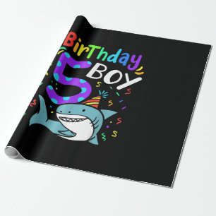 5th Birthday Five Years Old, Shark Gifts Wrapping Paper