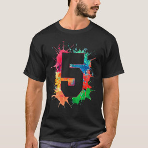5th Birthday For Girls Boys 5 Paint Splashes Tee