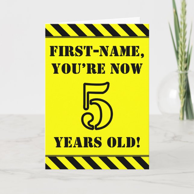 5th Birthday: Fun Stencil Style Text, Custom Name Card (Front)