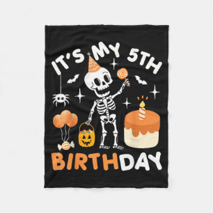 5th Birthday-Funny Halloween Skeleton 5th Bday Fleece Blanket