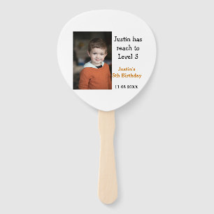 5th birthday game on boy photo name modern date hand fan