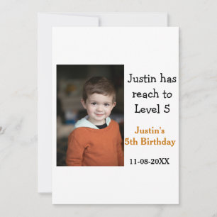 5th birthday game on boy photo name modern date invitation