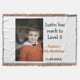 5th birthday game on boy photo name modern date  throw blanket