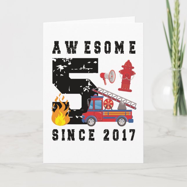 5th Birthday Gift Firefighter Boy Born in 2017 Card (Front)