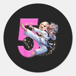 5th Birthday Girl Martial Arts Party Taekwondo Kar Classic Round Sticker