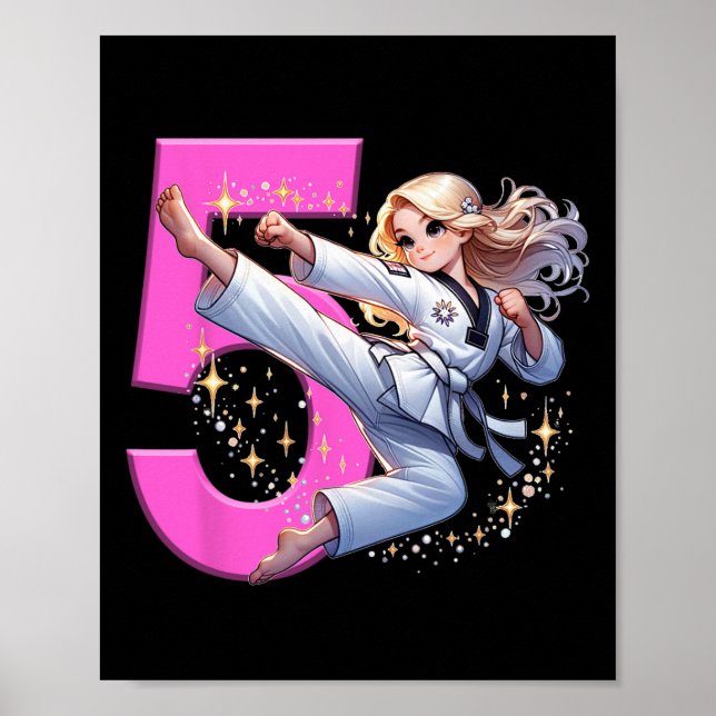 5th Birthday Girl Martial Arts Party Taekwondo Kar Poster (Front)