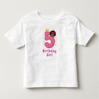 5th Birthday Girl Pink Number Crown Curly Hair Toddler T-Shirt