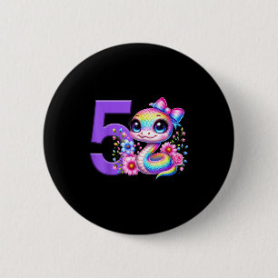 5th Birthday Girl Snake Party Rainbow Coquette Bow 6 Cm Round Badge
