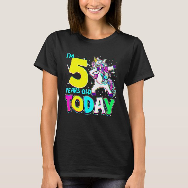 5th Birthday Girl Unicorn Dabbing I'm 5 Today Rain T-Shirt (Front)