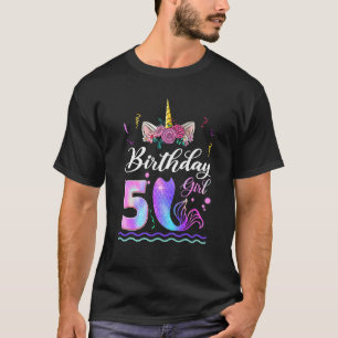 5th Birthday Girl Unicorn Mermaid Tail 5 Years Old T-Shirt