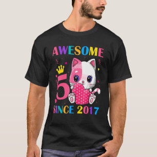 5th Birthday Girls 5 Years Old Awesome Since 2017  T-Shirt