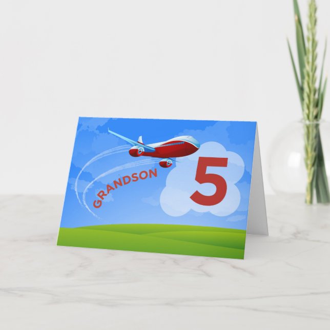 5th Birthday, Grandson, Red Aeroplane Card (Front)
