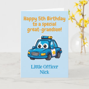 5th Birthday Great-Grandson, Custom Police Car Card
