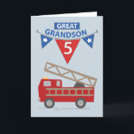 5th Birthday Great Grandson, Firetruck Card<br><div class="desc">Birthday wishes are rushing through with this cute red fire truck to celebrate your Great Grandson’s 5th birthday!</div>