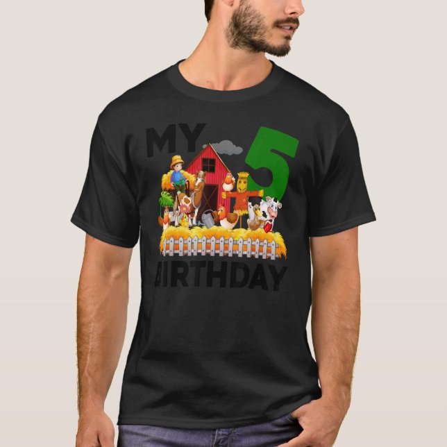 5th Birthday  Horse Cow Pig Chicken  Farmer Farm T-Shirt (Front)