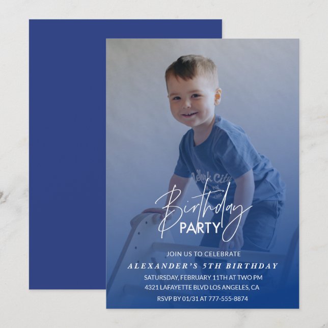 5th birthday invitation Birthday party Photo boy (Front/Back)