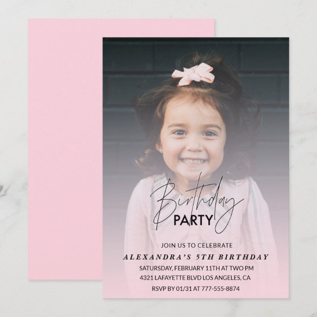 5th birthday invitation Birthday Party Photo pink (Front/Back)
