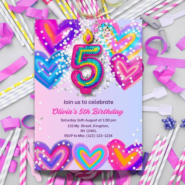 5th Birthday Invitation for Girls - Pink Glitter (Creator Uploaded)