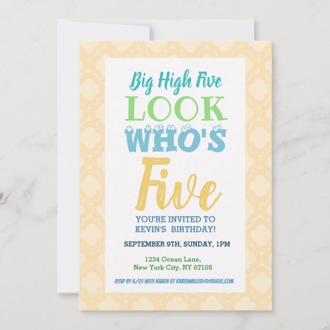 5th Birthday Invitation Wording (Front)