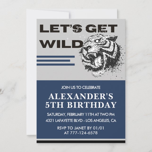 5th birthday invitations boy Party Let's Get Wild (Front)