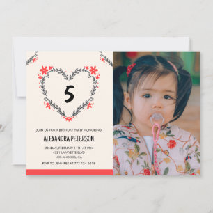 5th birthday invitations for her Floral Heart