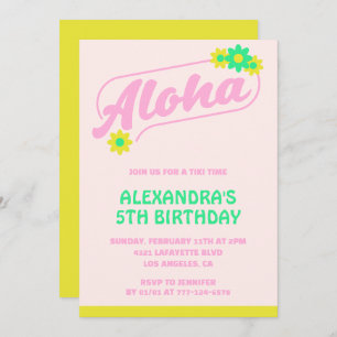 5th birthday invitations Tropical Aloha Pink