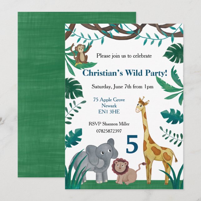 5th Birthday Jungle Invitation (Front/Back)