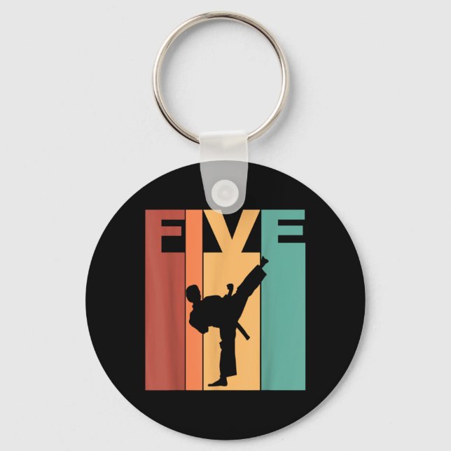 5th Birthday Karate Taekwondo Theme 5 Year Old Key Ring (Front)
