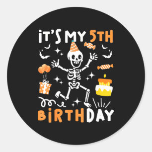 5th birthday kids funny skeleton 5th birthday classic round sticker