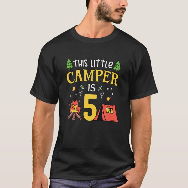 5Th Birthday Little Camper Five Years Old Camping T-Shirt (Front)