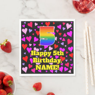 5th Birthday: Loving Hearts Pattern, Rainbow # 5 Napkin